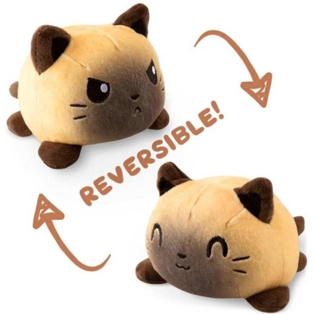 TeeTurtle Reversible Siamese Cat Plushie Happy Angry Mood‎ Toy NWT Brown Tan